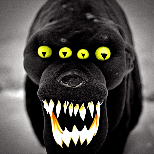AI generated: Horror black creature,scary animal,sore face,