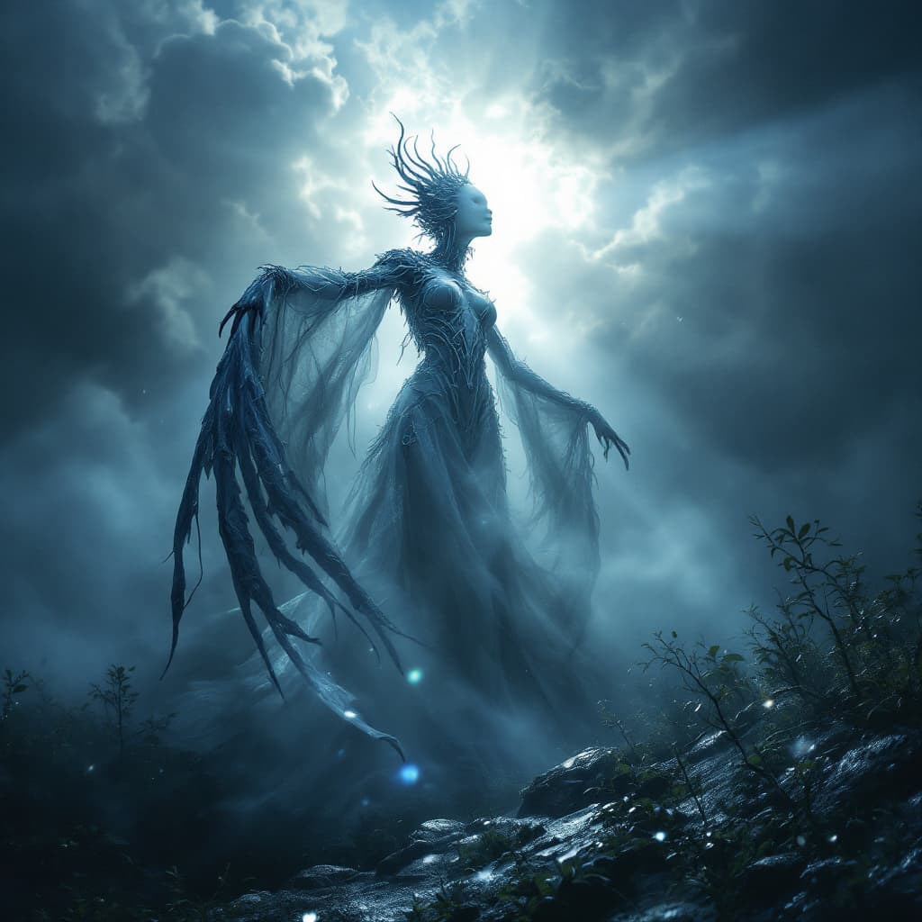 AI generated: vodoo woman, eerie , morbide,, very detailed, rendered in octane, wet, dense atmospheric, epic, dram...