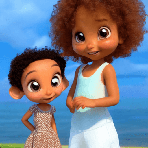 AI generated: A still from a 3d Disney movie of a very cute little mixed girl with brown curly hair, Disney inpire...