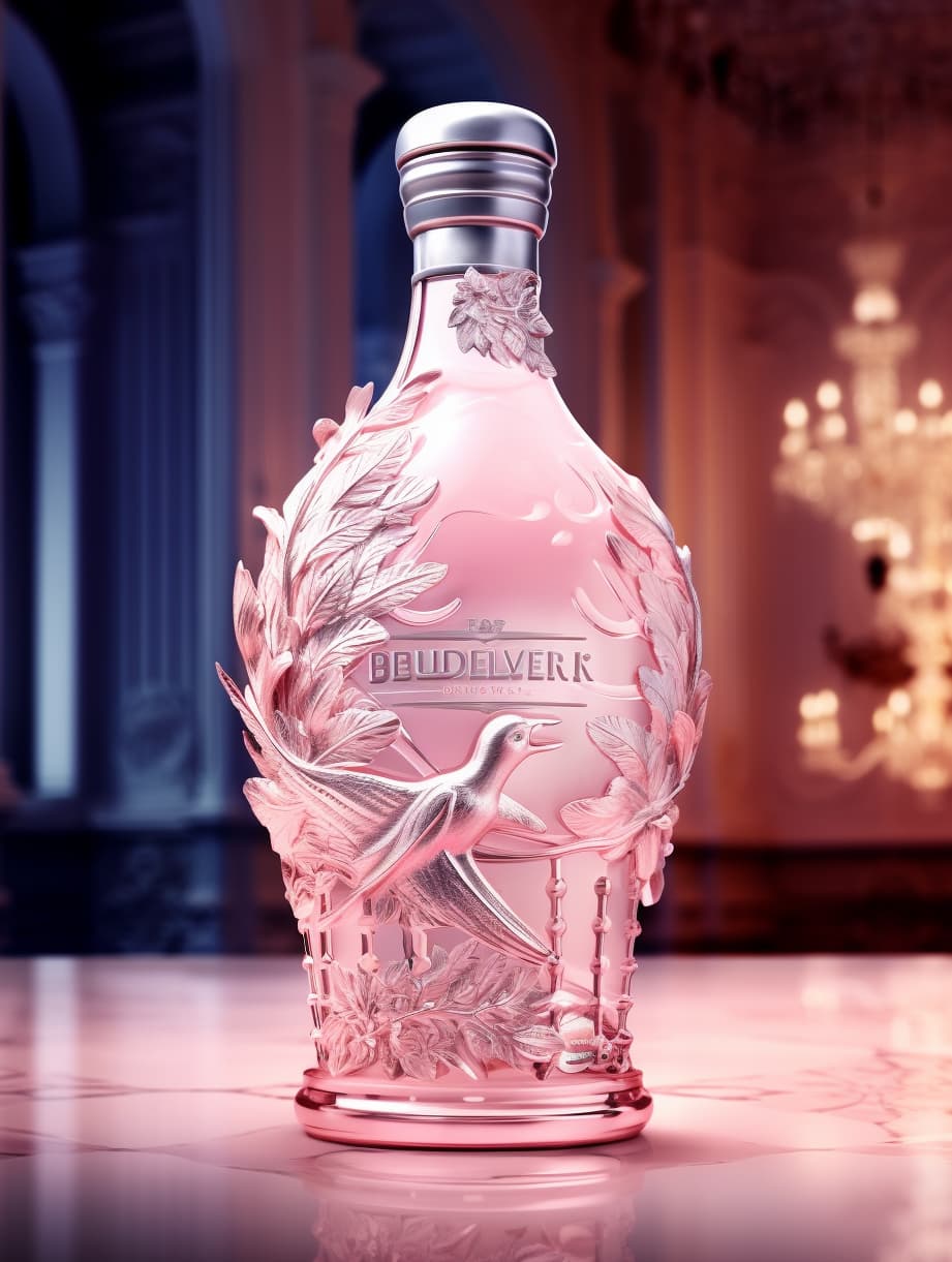 AI generated: Ad campaign of belvedere vodka. Pink edition Product photo --v 5.1 --ar 3:4