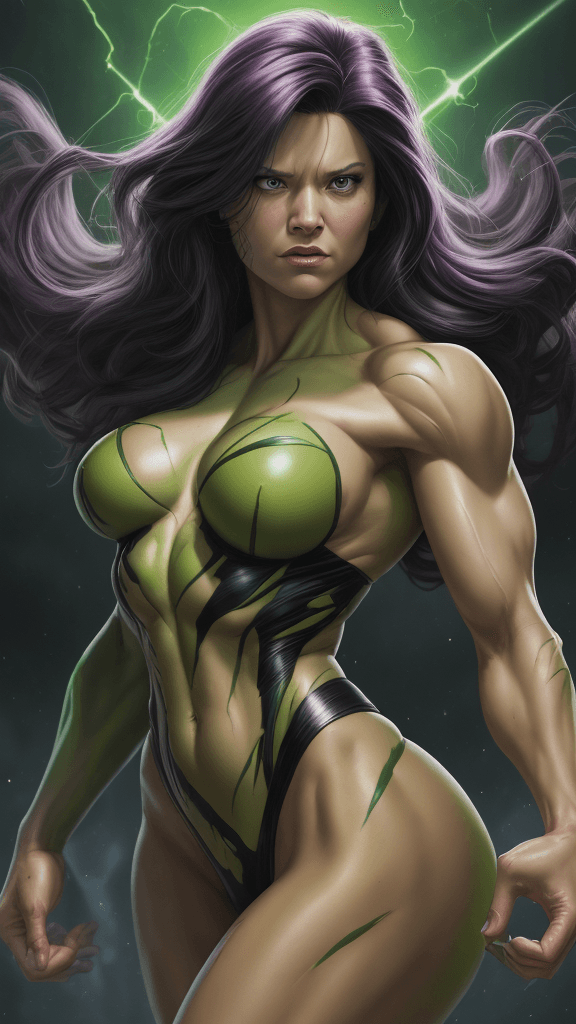 AI generated: (best quality, master:1.5) 16k HDR, Marvel Entertainment Art by, She-Hulk (AKA Jennifer Susan "Jen" ...