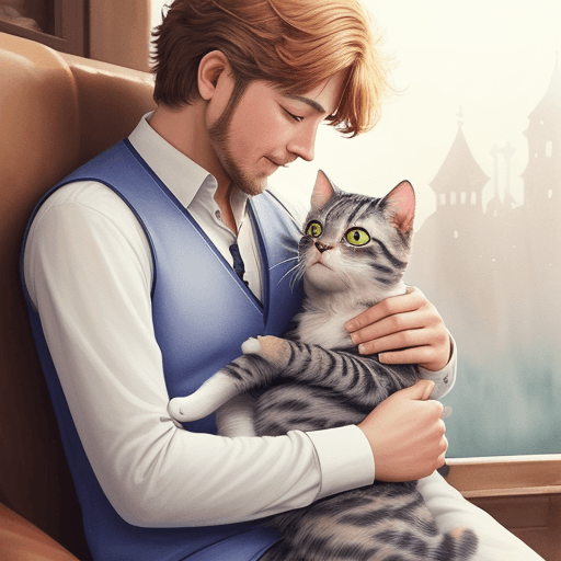 AI generated: https://ibb.co/bJg55bF https://ibb.co/YXHsy6S Realistic photo of cat with his owner, pure love, cute...
