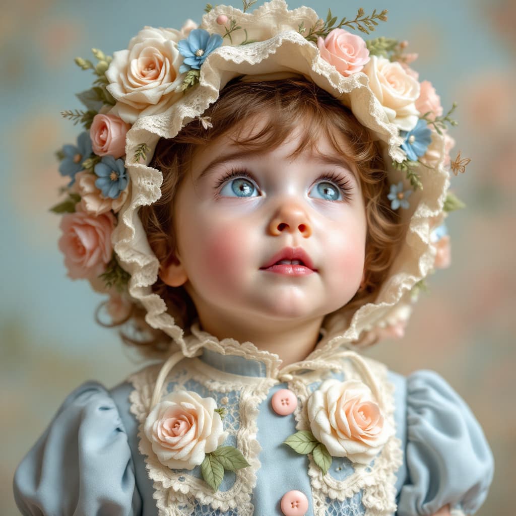 AI generated: Prompt

A close-up portrait of a young child with fair skin, bright rosy cheeks, and striking sparkl...