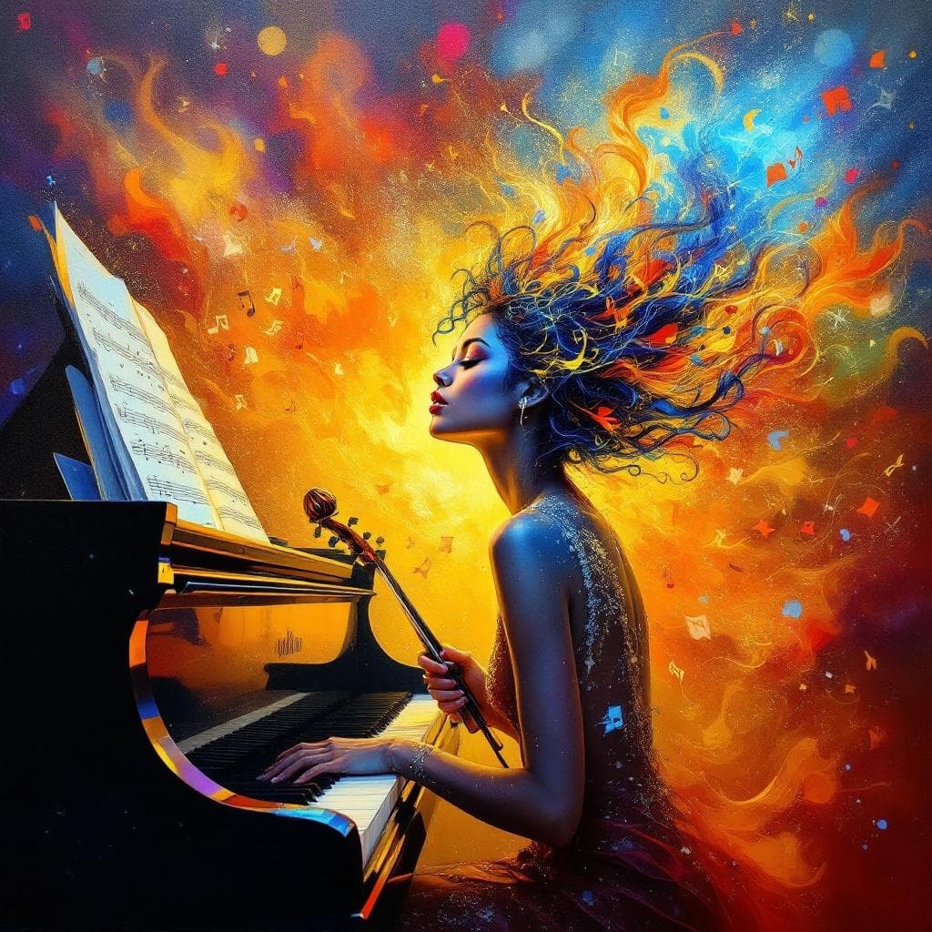 AI generated: Crie uma pintura a óleo surreal ultra-vibrante e luminosa de uma mulher jovem com cabelo ruivo cache...