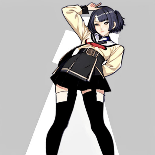 AI generated: Girl, asian, schoolgirl, Fire emblem Three Houses art style, one girl, thigh highs, refined anime ar...