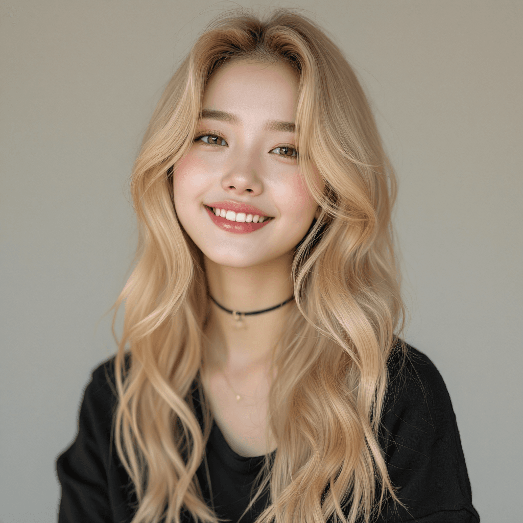 AI generated: Blond hair korean young women, gold, happy, pretty, cute --v 6.1 --ar 16:9