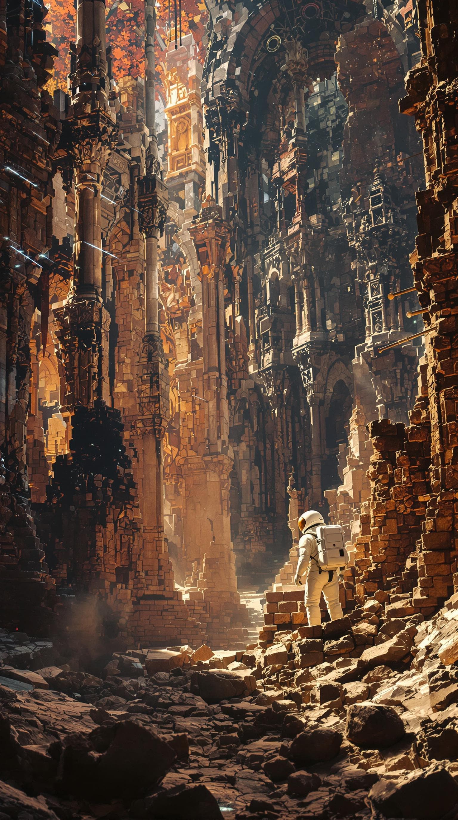 AI generated: An astronaut exploring ancient ruins Epic cinematic brilliant stunning intricate meticulously detail...