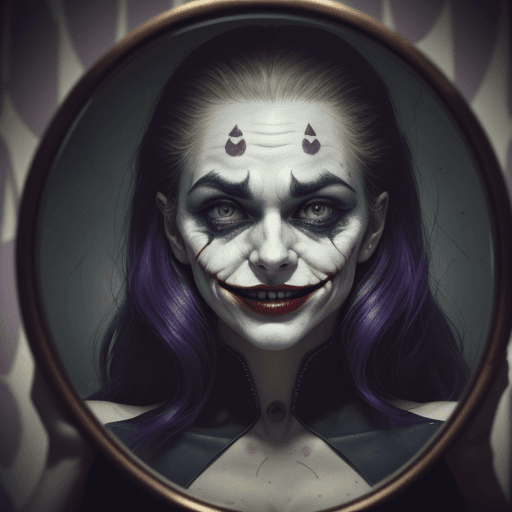 AI generated: Portrait of a very beautiful girl in the image of the Joker in the style of Christopher Nolan, Women...