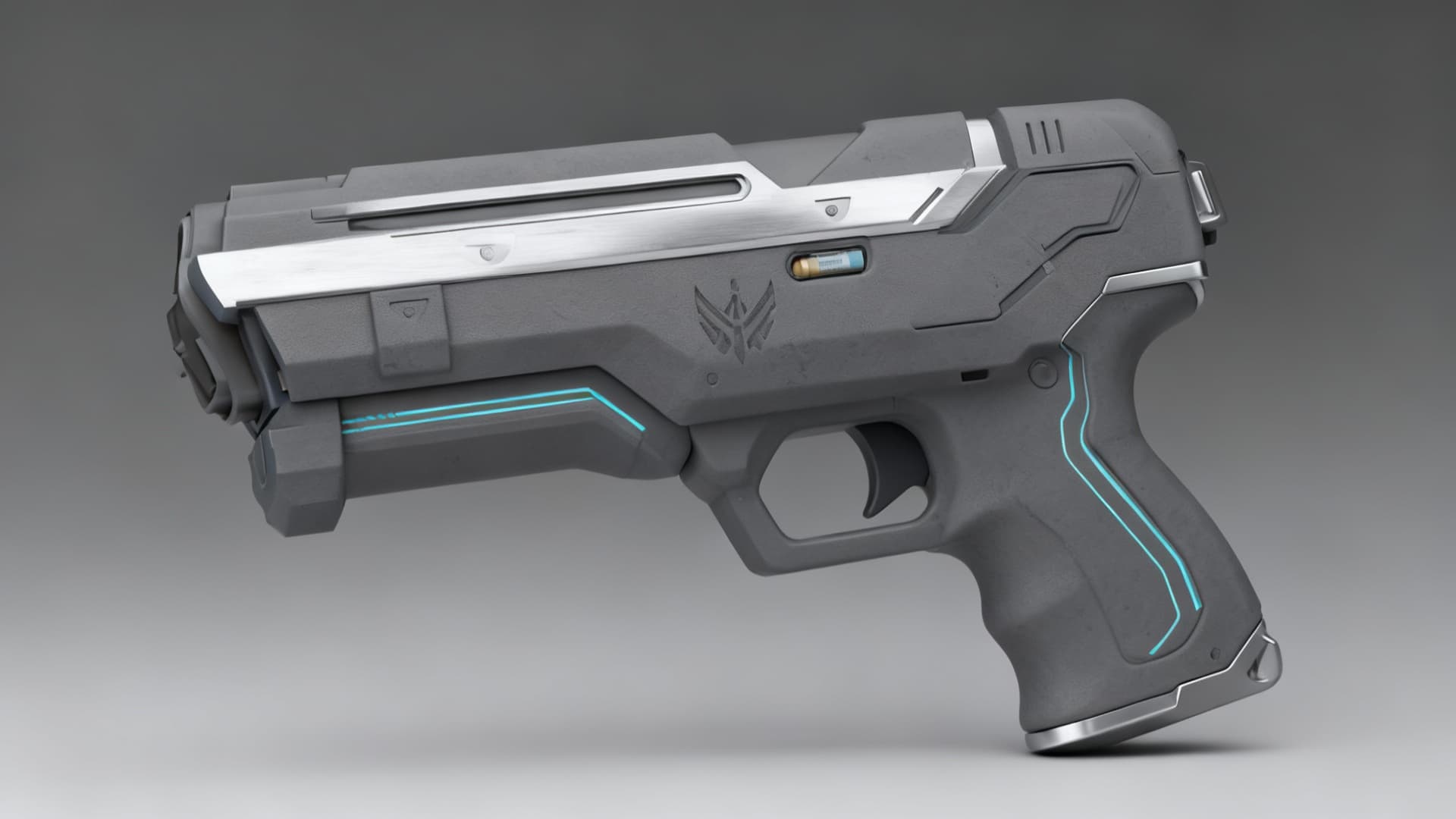AI generated: Design a chunky, clearly fictional Wisp Short Barrel for Our’World: short, broad muzzle, soft rubber...