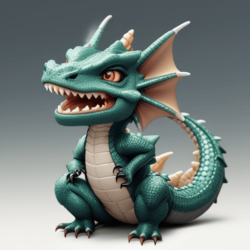 AI generated: a cute little dragon with very big teeth
