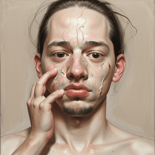 AI generated: a painting portrait of a man squeezing his face, Jenny Saville style