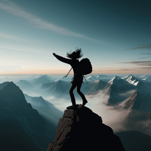 AI generated: silhouette of a freespirited hiker on top of a mountain, with a lot of detail, high quality image, c...