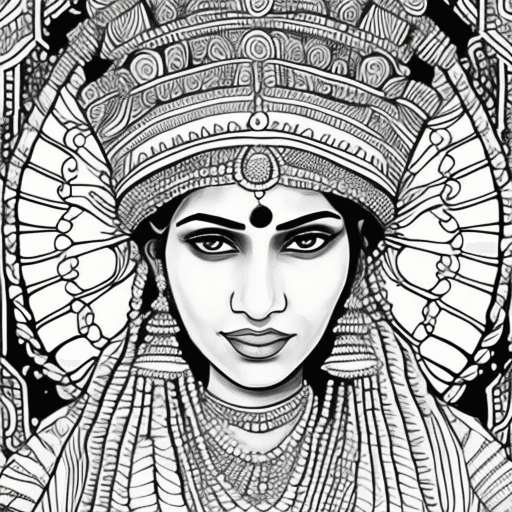 AI generated: Create ** line art drawing of a beautiful ((Indian wearing a war cap)) coloring book page, intricate...