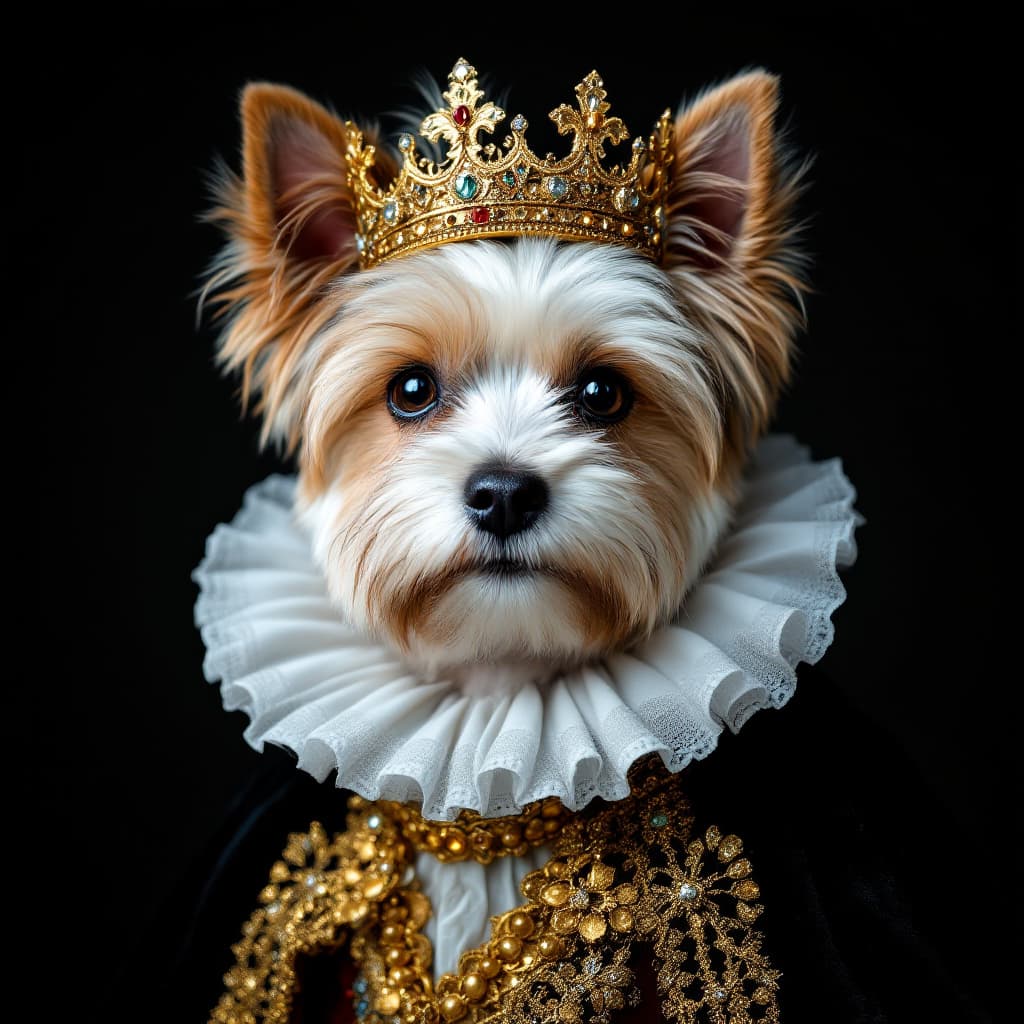 AI generated: high-resolution photograph, front, portrait, contrast, Yorkshire terrier, cute round face, pure whit...