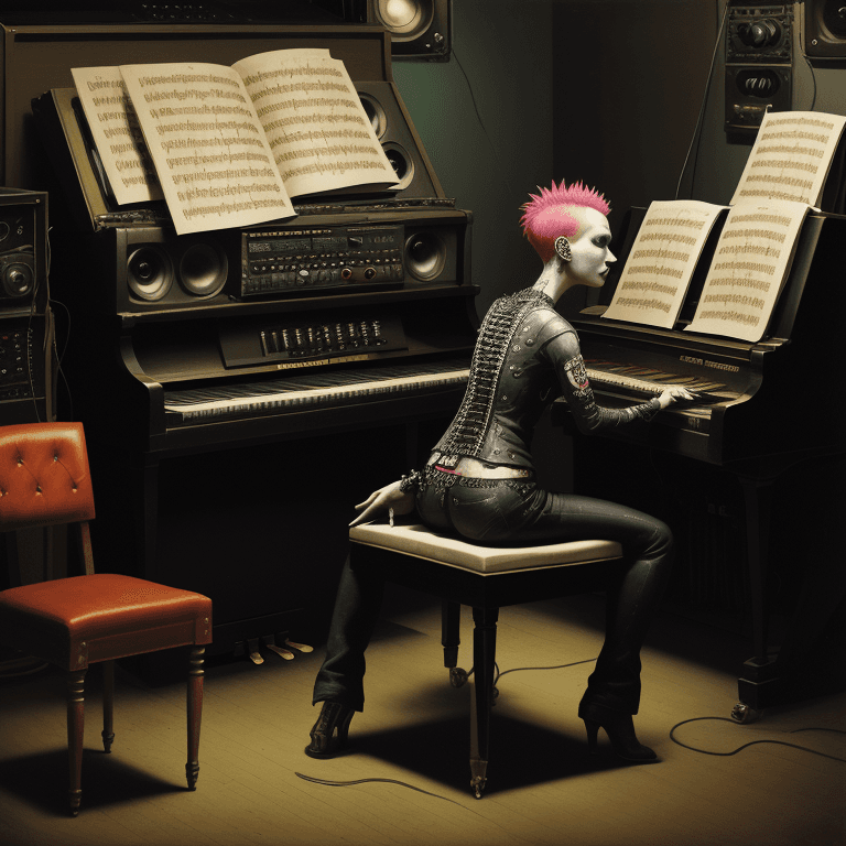 AI generated: music Album cover picture, punk, surreal art, oil picture, radio broadcast, piano, organ, radio stud...