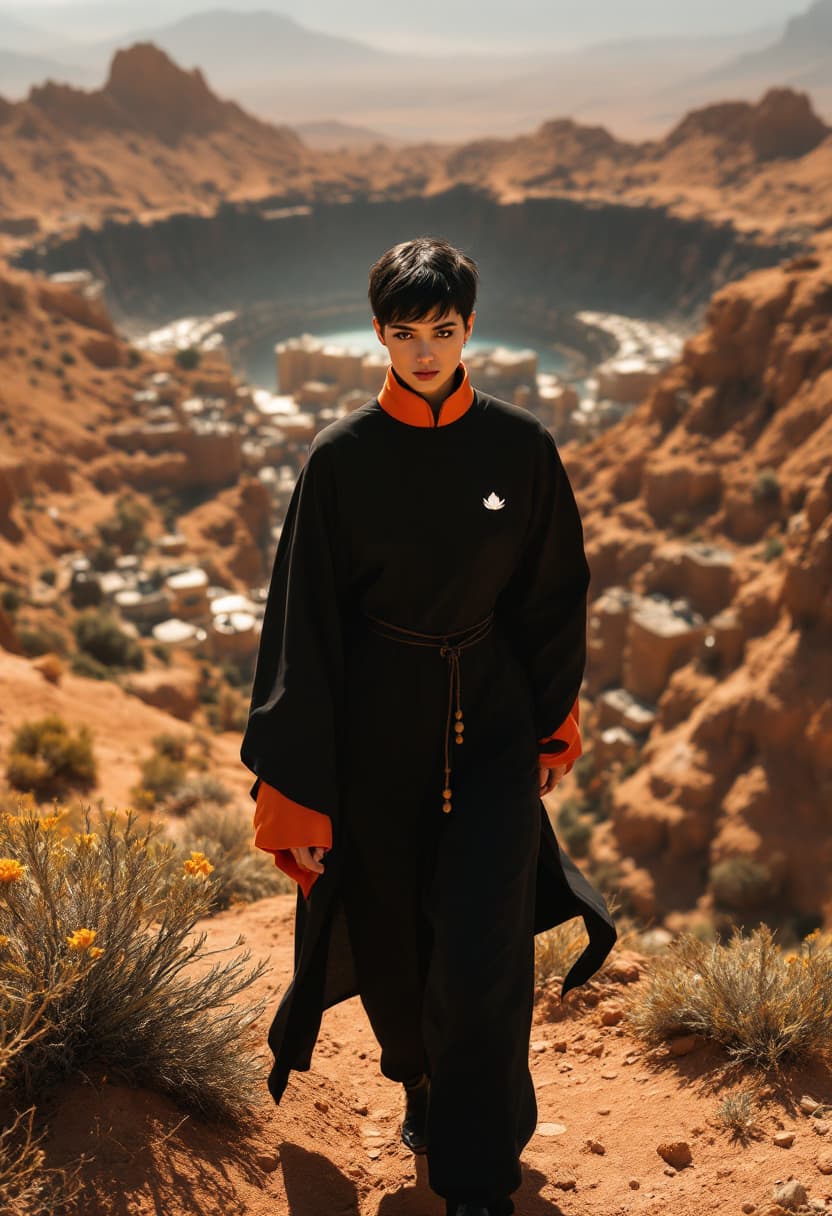 AI generated: A 30yo Wynona Ryder as the shepherd of mix christian and bouddhist future religion : short pixie cut...