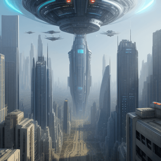AI generated: 
what a sci-fi big city will look like in the year 8000 fly cars and fly buildings