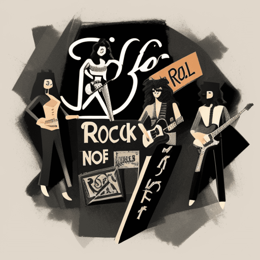 AI generated: abstract vintage design of figures in the night with the words "rock n roll" written at the top