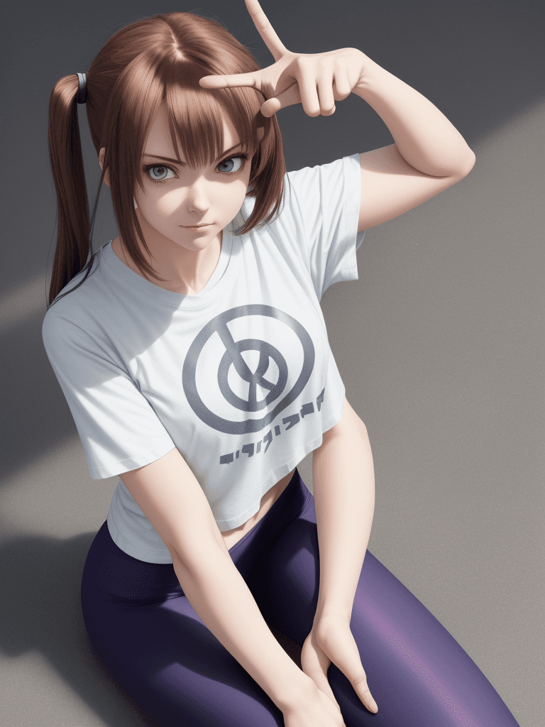 AI generated: (multiarm:1.2) woman, four arms, anime, casual clothes, t-shirt, leggings, solo, double v, double pe...