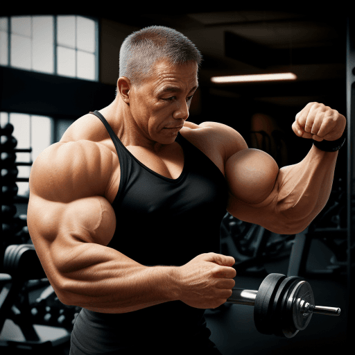 AI generated: photography, dynamic range, in the gym, ollie motion with professional bodybuilder man 