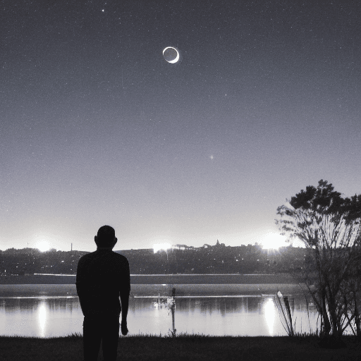 AI generated: a man, looking at the moon in the night, sad