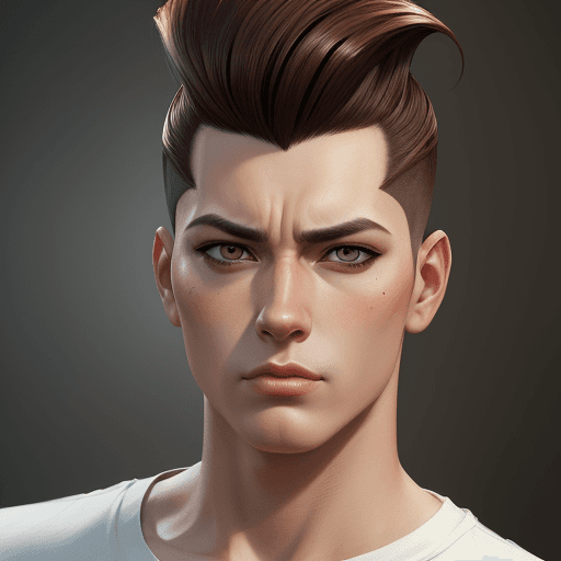 AI generated: Concept art guy in arkayne style, realism, bright big eyes, anime, painting, brown eyes, pompadour, ...
