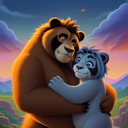 AI generated: 
Illustration in the style of a Pixar movie or "Kung Fu Panda": A winged lion with beautiful multico...