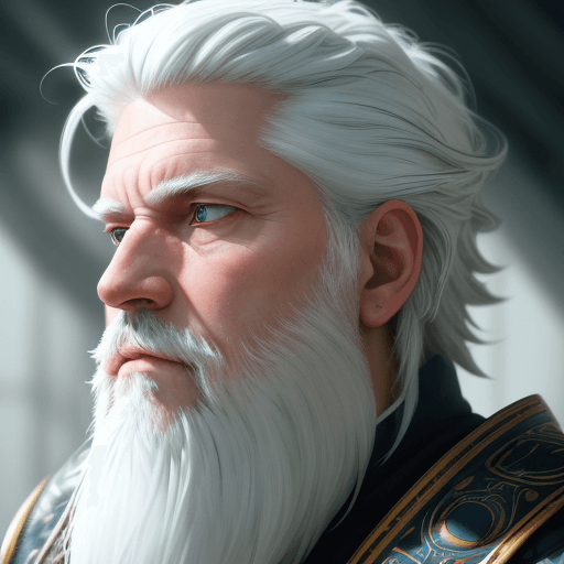 AI generated: king sitting in profile, with a focused look. white hair and beard. Ultrarealistic . Cold tones. Neu...