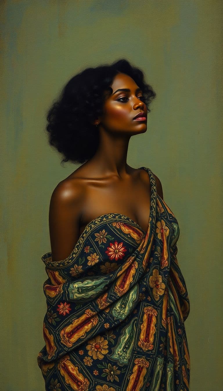 AI generated: Black-Woman-dark-skin-john-william-waterhouse-klimt-agnes-cecile-alphonse-mucha-lawrence alma-tadema...