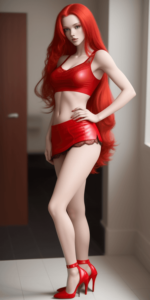 AI generated: Photo of a gorgeous long red hair, woman who is 22 years old and beautiful face.  This woman has on ...