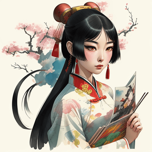 AI generated: a beautiful, retro, colorful, Chinese beautiful traditional female character, studio Ghibli, Chinese...