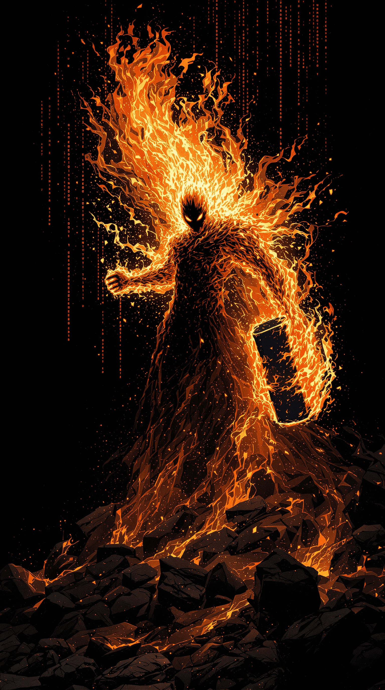 AI generated: a figure from a realm beyond comprehension bursts through the veil of time, wielding a massive hamme...