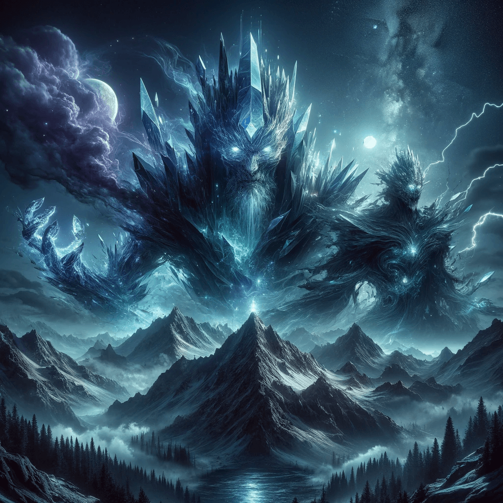AI generated: Set in a remote, rugged mountain range under a moonlit sky, a profound and ominous battle unfolds. T...