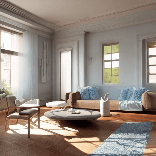 AI generated: High resolution photography interior design, dreamy sunken living room conversation pit, wooden floo...