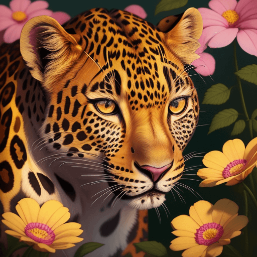 AI generated: Leopard in flowers by artist arne thun, in the style of natalia rak, 8k resolution, vintage aestheti...
