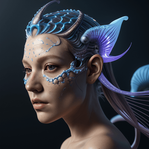 AI generated: Goddess close-up portrait ribcagel. jellyfish phoenix head, nautilus, orchid, skull, betta fish, bio...