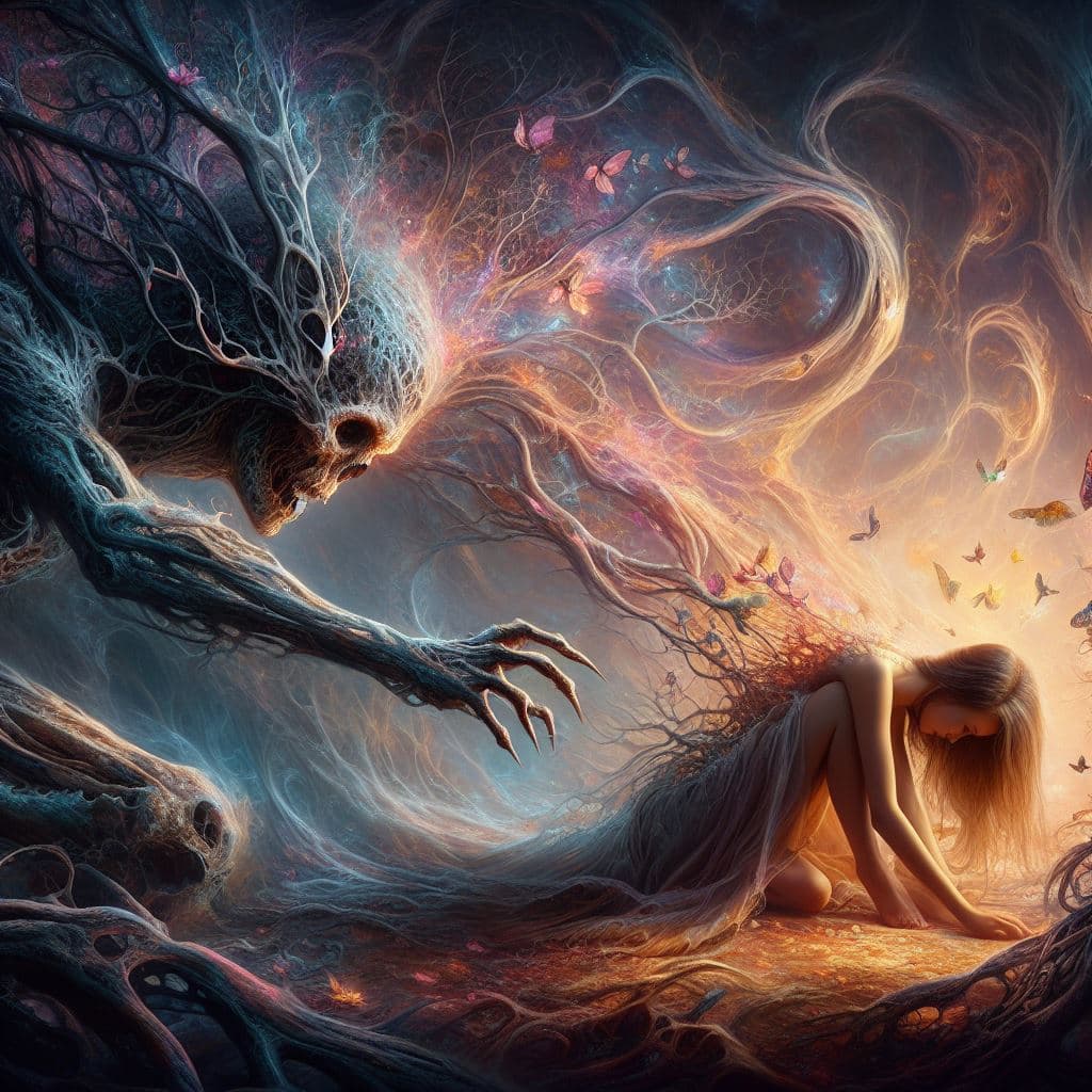 AI generated: When a beautiful dream becomes a cruely ,creepy nightmare everything changes, detailed, high resolut...