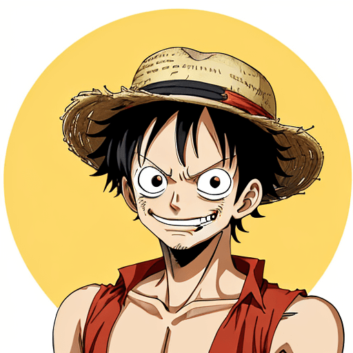 AI generated: a sticker of Monkey D. Luffy from one piece, straw hat, smirk smile, anime style, minimalist design ...