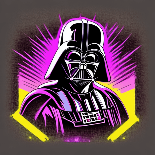 AI generated: tshirt logo design vector, darth vader synthwave, vivid colors, detailed 