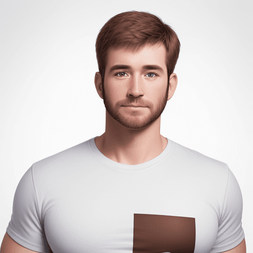 AI generated: 8k Linkedin professional photo of a white man with brown eyes in a tee-shirt with studio lighting, b...