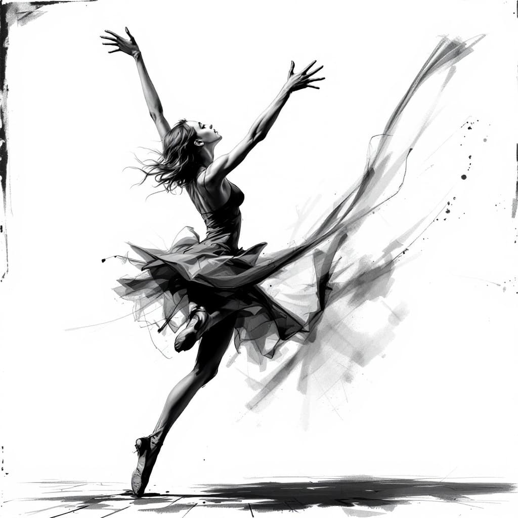 AI generated: Girl, charcoal sketch, dancing