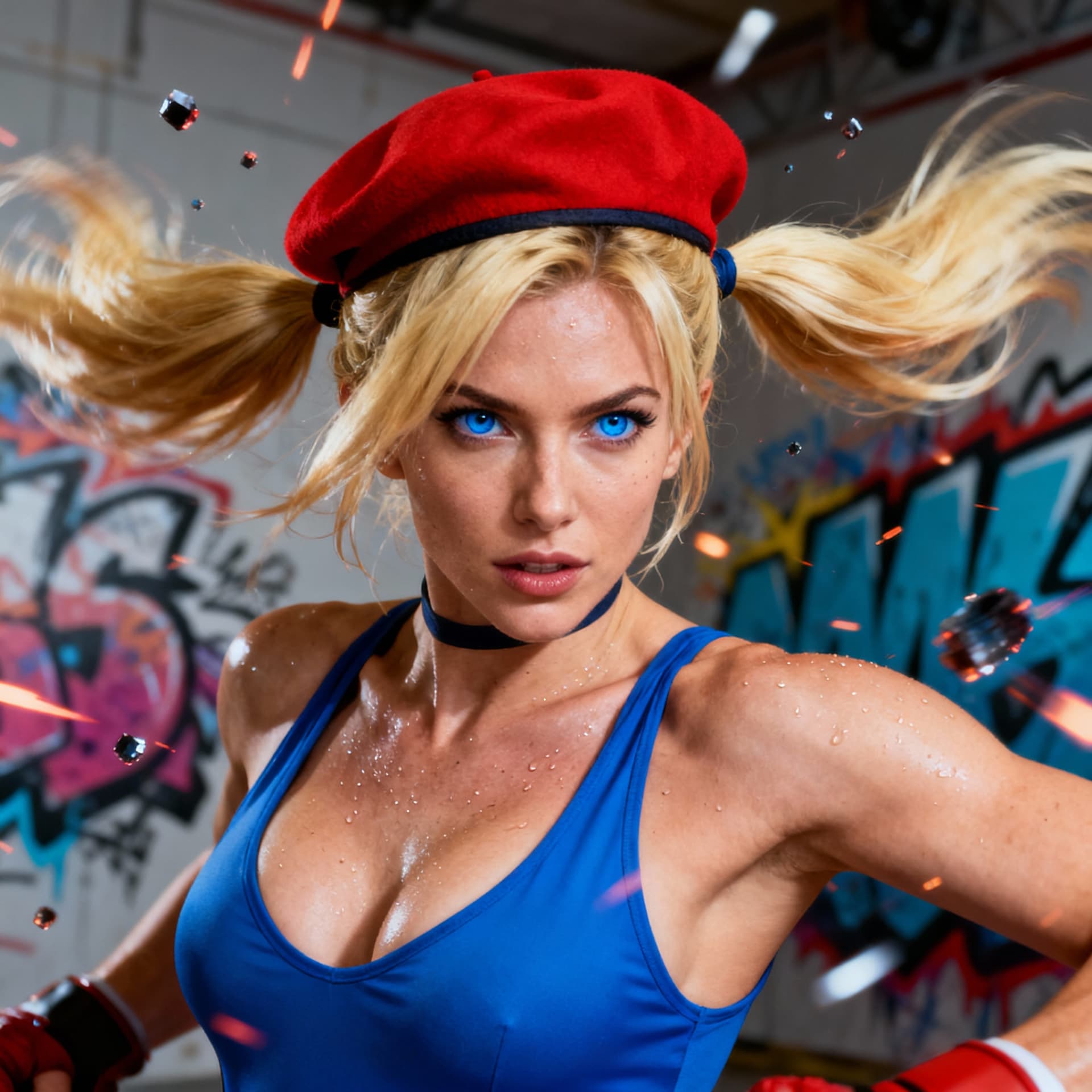 AI generated: hyperrealistic photo, cammy white, street fighter 6,  beauty standards, portrait photography in a sy...