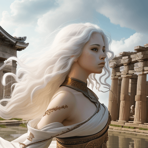 AI generated: (best quality, masterpiece), young female warrior, pose, individuals, wind, flower, looking at the s...