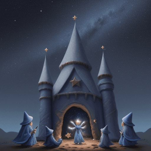 AI generated: In the land of stars, small stars twinkled and greeted the Starlight Wizard and his friends with son...