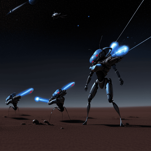 AI generated: army group, blue ant army group with silver armor invasion the planet, gunfire with red ant group, s...