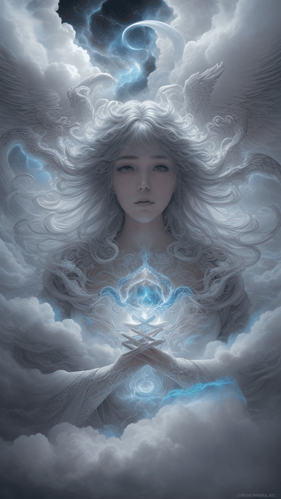 AI generated: ((closeup (HDR) A celestial drama unfolded in the ethereal heavens as thick clouds formed an awe-ins...