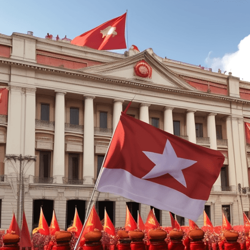 AI generated: imagine the victory of the communist party in paraguay and party with people infront of Palacio de L...