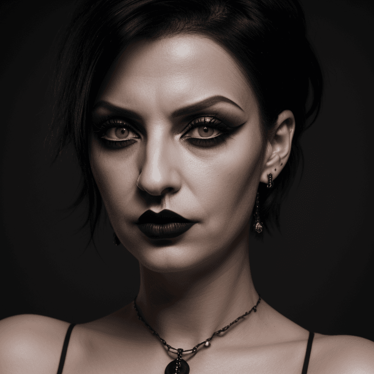 AI generated: hyper realistic headshot photo of a 40 year old italian, gothic woman, elegant, short black hair, sl...