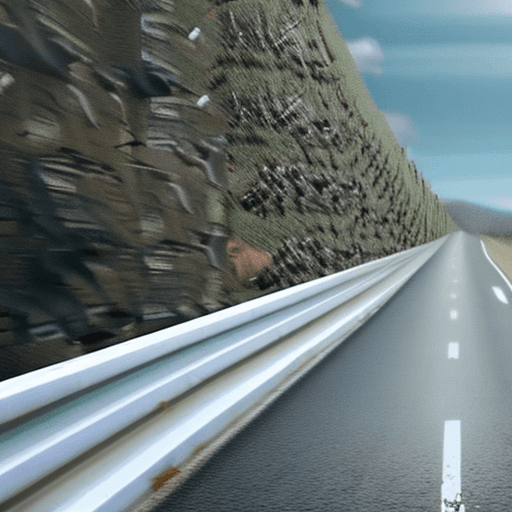 AI generated: untidy homeless man catching a ride on the highway, rear view, high quality, realism, 1080p