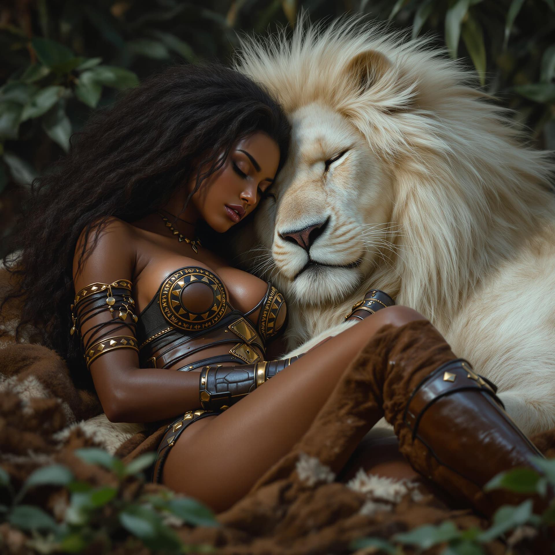 AI generated: img_1025.cdr Stunning image of a strong and beautiful black African  warrioress with fierce brown ey...